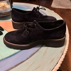 Shellys London Women's Black Suede Lace-Up Oxfords Size 5.5 Casual Loafers